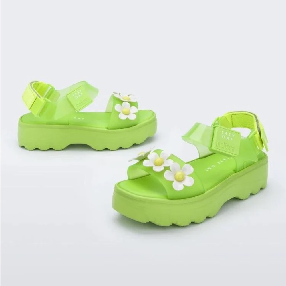 Melissa x Lazy Oaf Kick Off Flower Jelly Sandal in Bright Green, Size 10